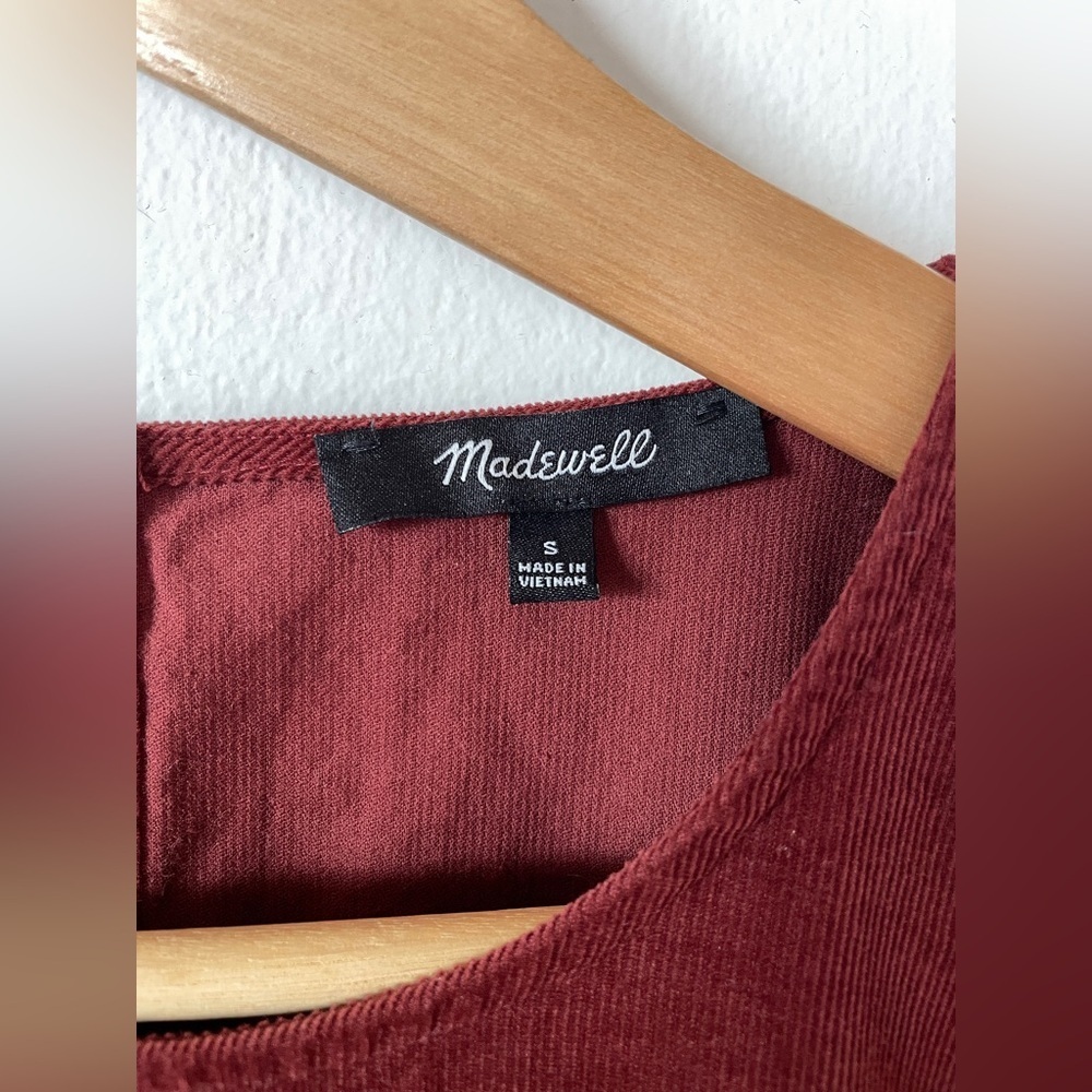 Madewell sz S Brick Red Corduroy Relaxed Mini Dress 100% Cotton Flare Skirt - Picture 3 of 6
